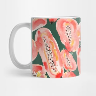 tropical fruits, orange papaya watercolor on green background Mug